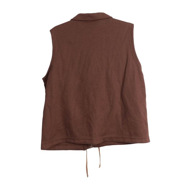 Y2K Sweater Vest Womens XL Brown Zip Up Contrast Trim Ribbed Drawstring Waist - Picture 5 of 5